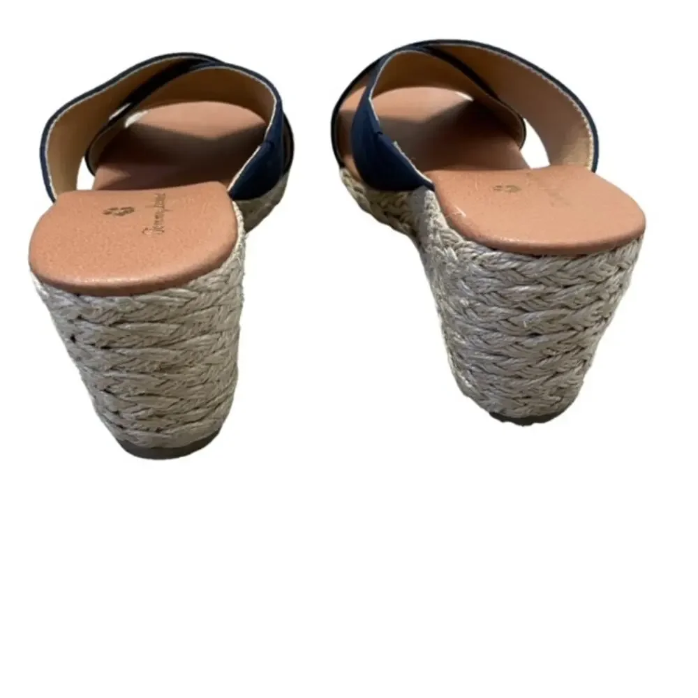 Tommy Bahama Stacey Wedge Slide Sandals Navy Blue Size 9M Espadrille Comfort